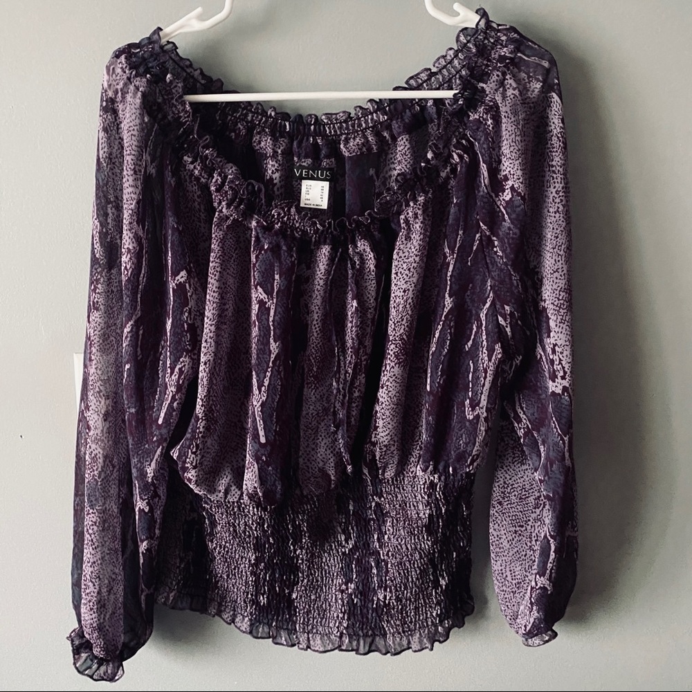 Venus purple printed off shoulder blouse